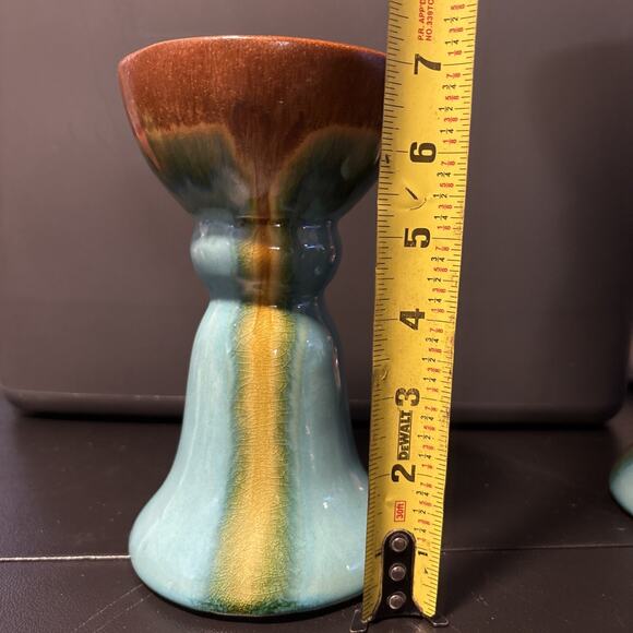 Set Of Three Ceramic Turquoise And Brown Glaze Candle Holders - Picture 6 of 16